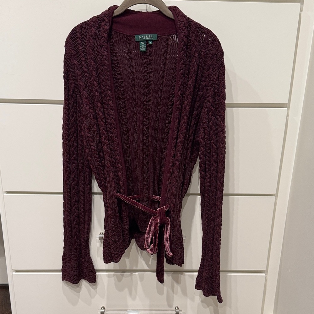 Lauren Ralph Lauren Deep burgundy Cable Knit Cardigan